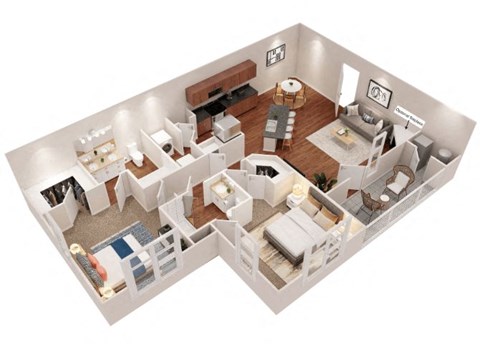 2 Bed 2 Bath Floor Plan with 1,070 Sq. Ft. at SomerHill Farms Apartments, Gainesville, 20155